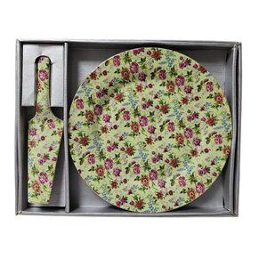 Y2K DEADSTOCK Formalities by Baum Bros. floral printed green cake server set